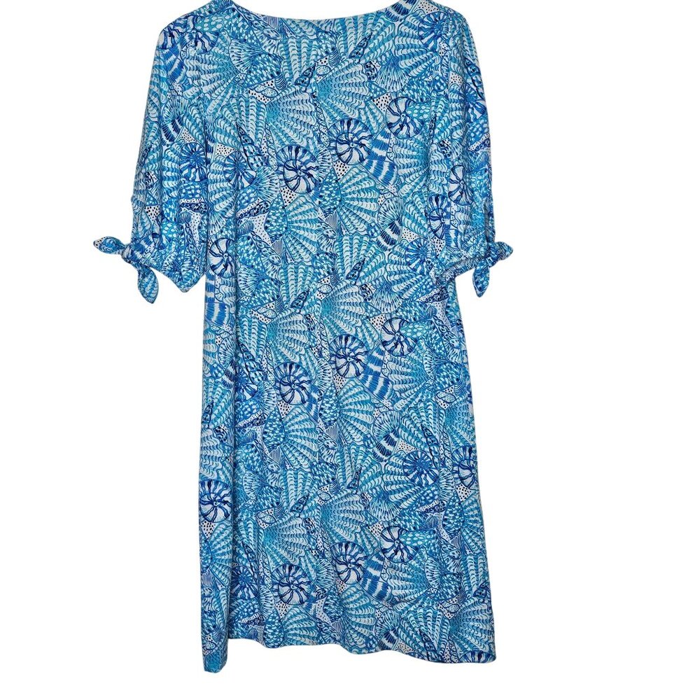 Lilly Pulitzer Blue White Seashell Print Cotton Casual Dress S Novelty Coastal - Picture 2 of 9